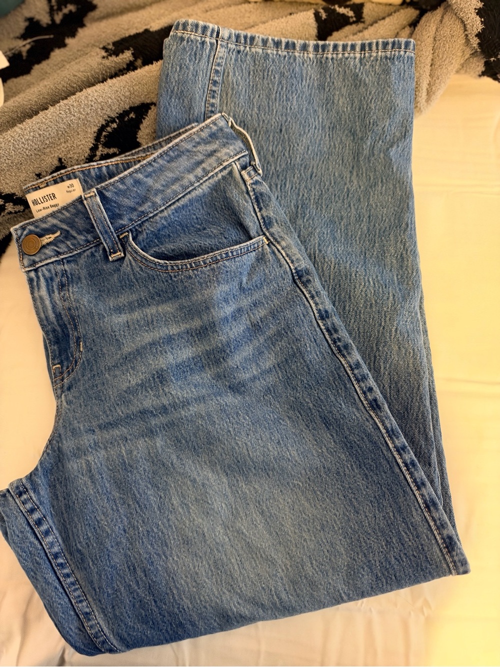 Hollister Medium Light Blue Low Rise Wide Leg Jeans